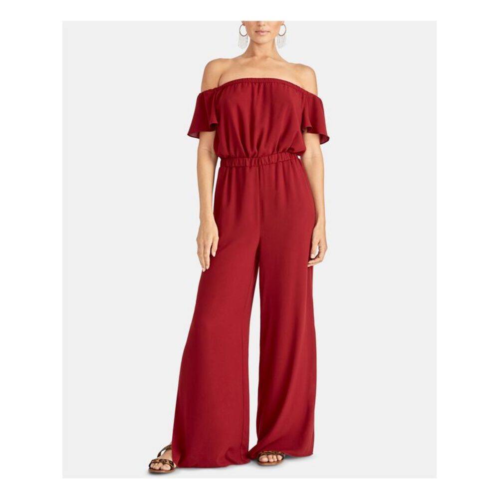 RACHEL ROY Womens Maroon Short Sleeve Wide Leg Evening Jumpsuit Size: S